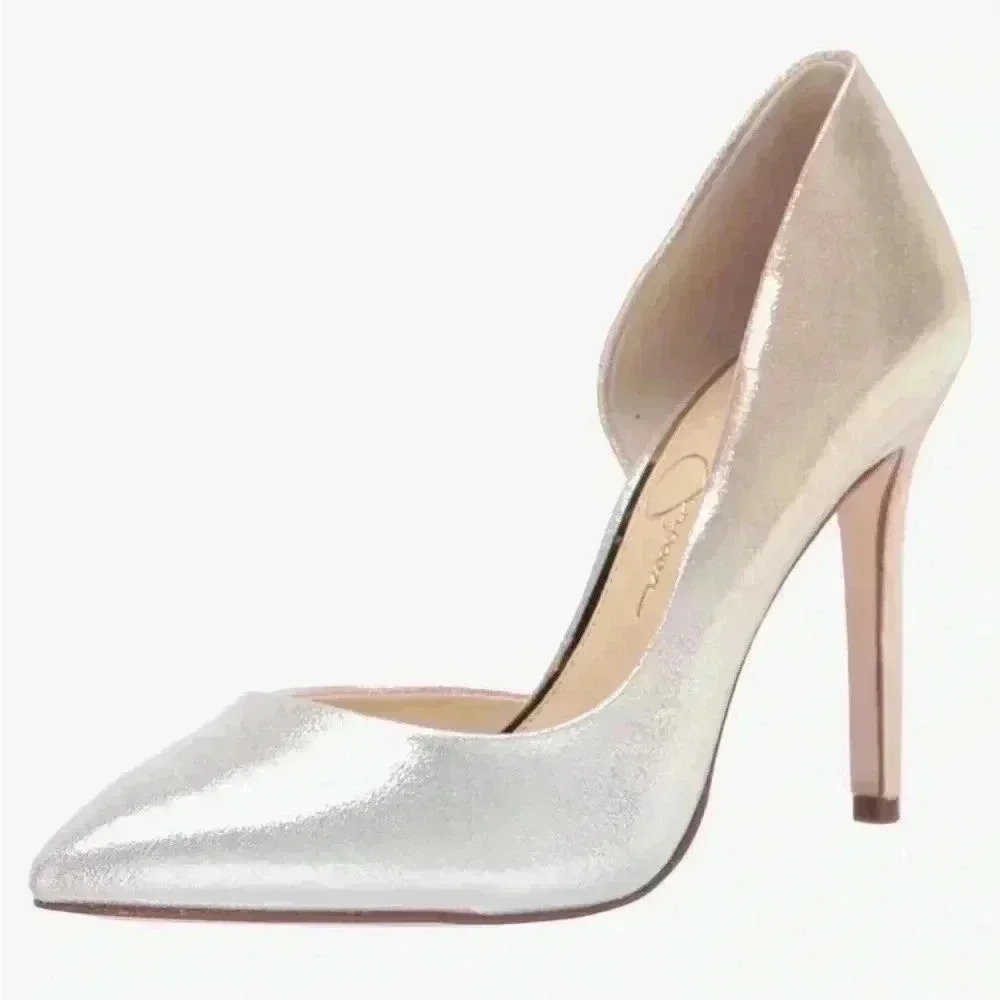 Jessica Simpson Silver Pointed Toe D'Orsay High Heels